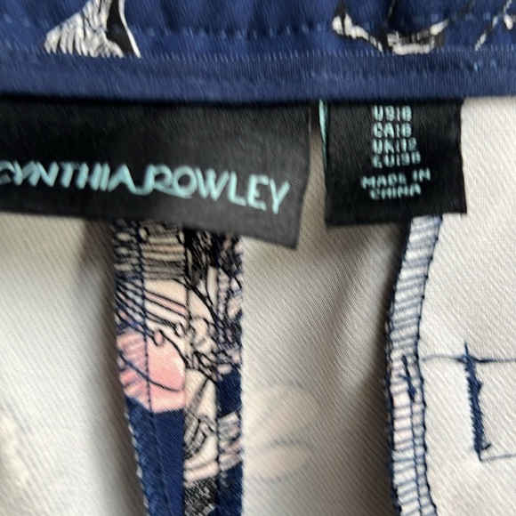 Cynthia Rowley Dark Blue Blush Pink Floral Slim Trouser Pants 8 - Picture 2 of 4
